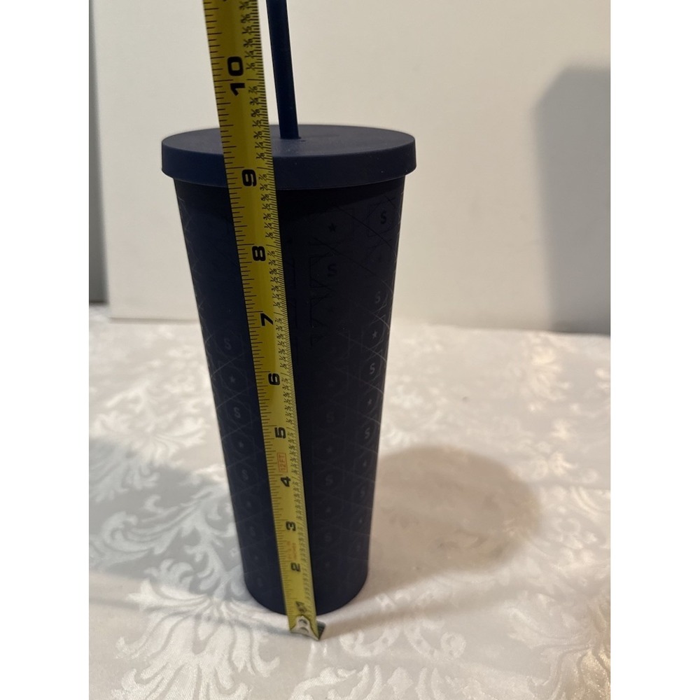 Starbucks 24 oz Plastic Tumbler CUP. Navy Blue with "S" and Stars embossed on it - Picture 5 of 6
